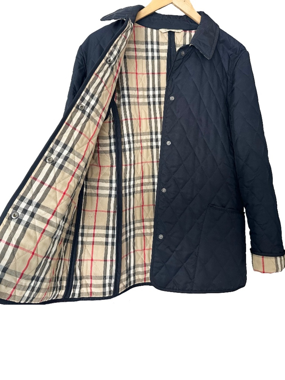 Burberry London Women’s Navy Quilted Jacket Nova Check Lining Size M